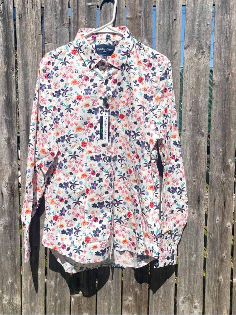NWT Paisley & Gray White Floral Print Long-Sleeve Button-Up Shirt
